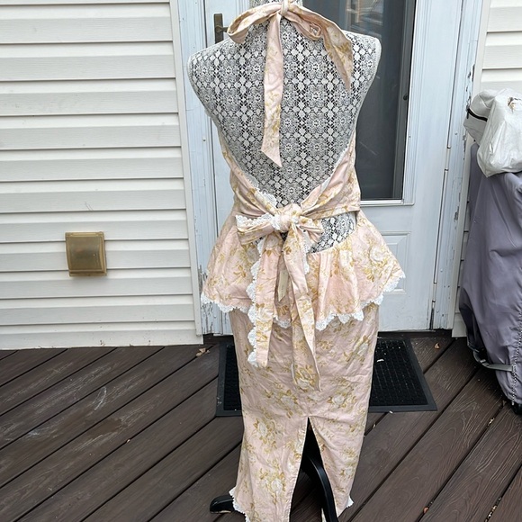 V CHAPMAN LADIES PINK FLOWERS LACE HALTER MIDI DRESS-12-WEDDING-PROM-GORGEOUS! - Picture 8 of 14